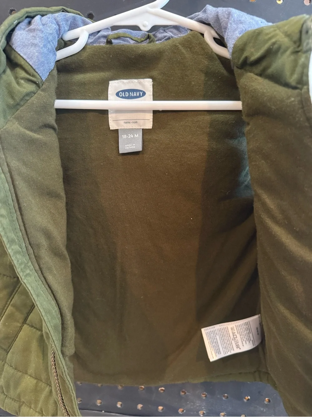 Old Navy Olive Green Quilted Hooded Baby/Toddler Vest